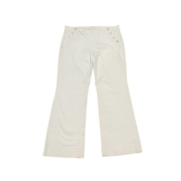 LOFT Curvy High Waist Sandal Flare Off White Jeans 31/12 Petite Buttons Nautical - Picture 1 of 9